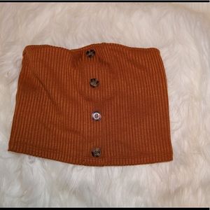 (Mustard) Ribbed Tube Top w/ Buttons